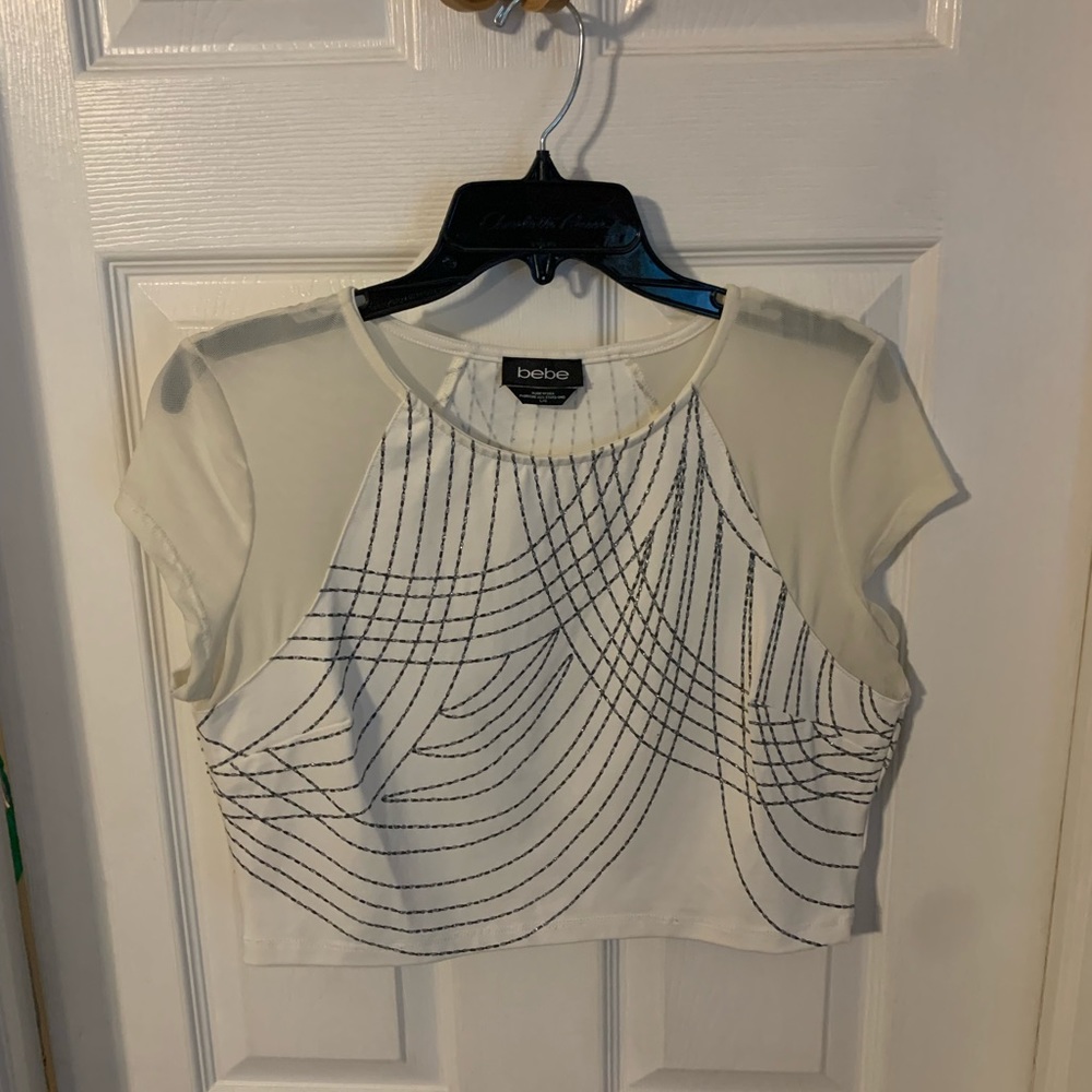 Bebe mesh beaded white crop top